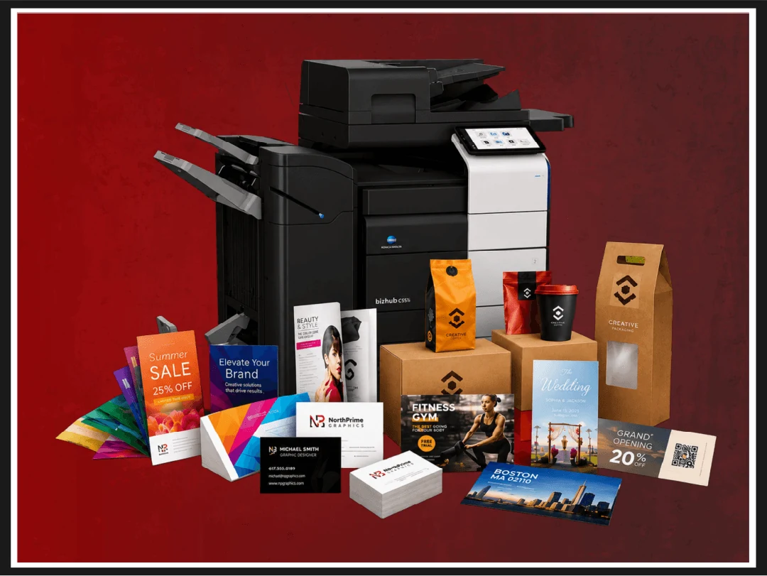Business printing products — printed menus, business cards, flyers, and branded packaging